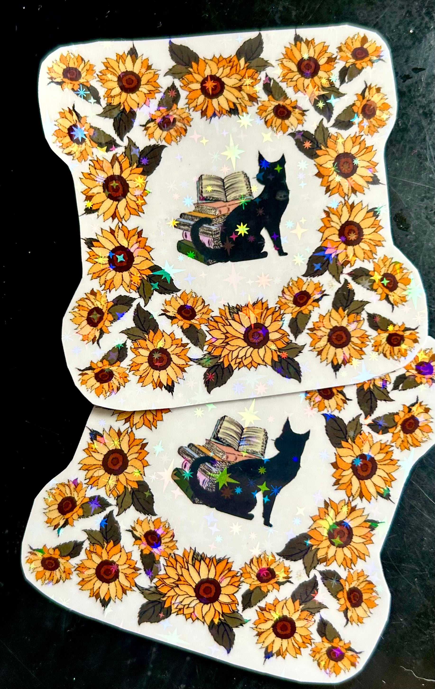Black cat sunflower stickers